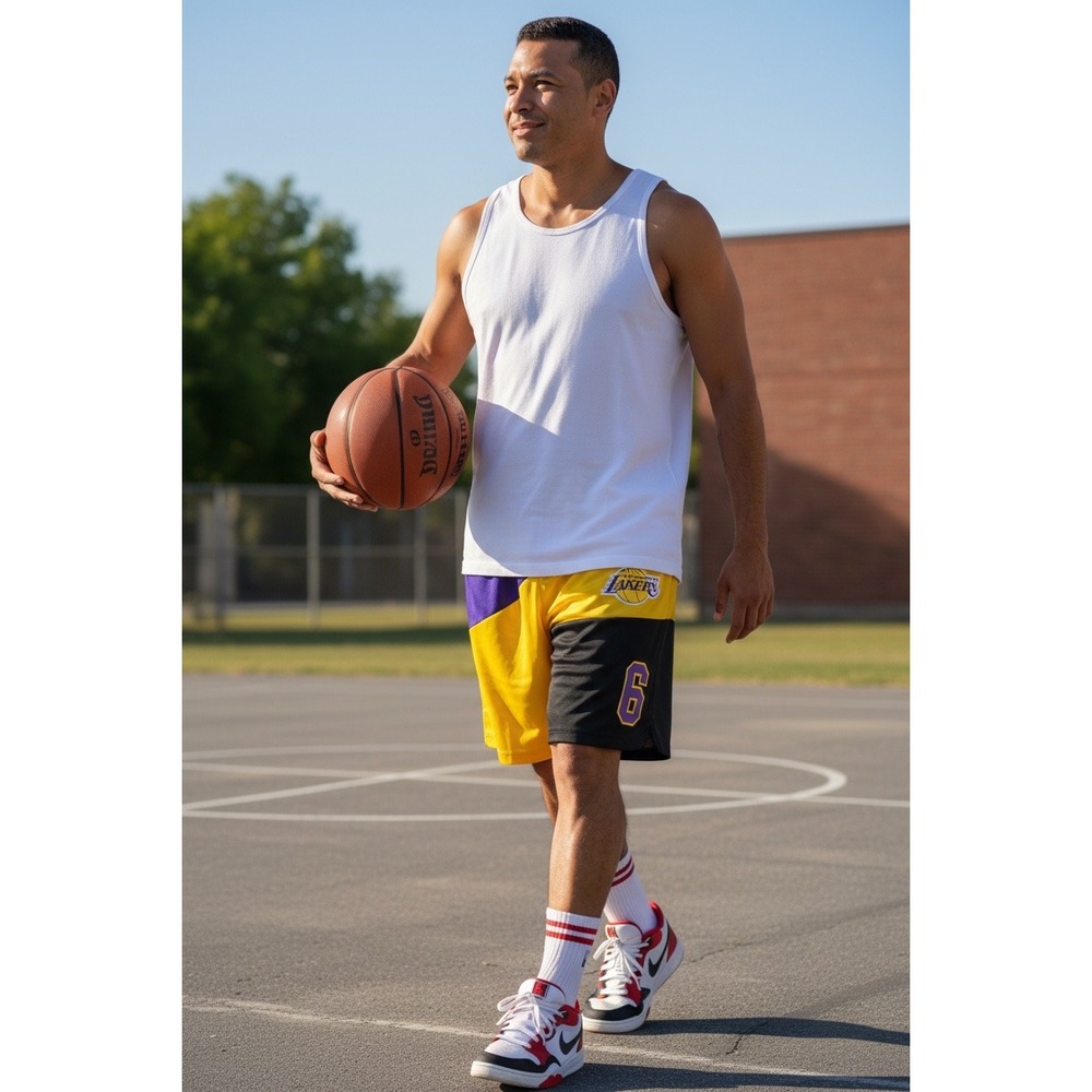 Los Angeles Lakers Basketball Shorts Mens LeBron‎ James 6 Colorblock Purple Gold